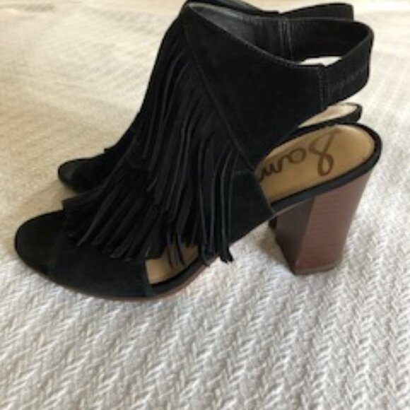 Sam Edelman Elaine - black suede fringed sandals - size 8.5 - Picture 2 of 9